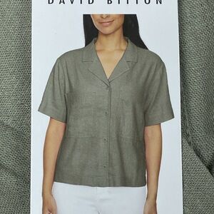 Buffalo David Bitton Women's L Blouse Green Linen Blend d1241